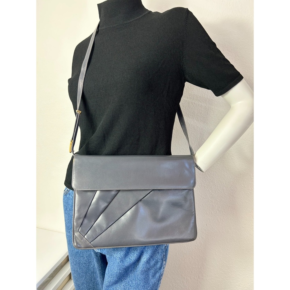 Vintage Yoshi Leonardo Firenze Grey Leather Clutch Shoulder Bag Made Italy FLAW